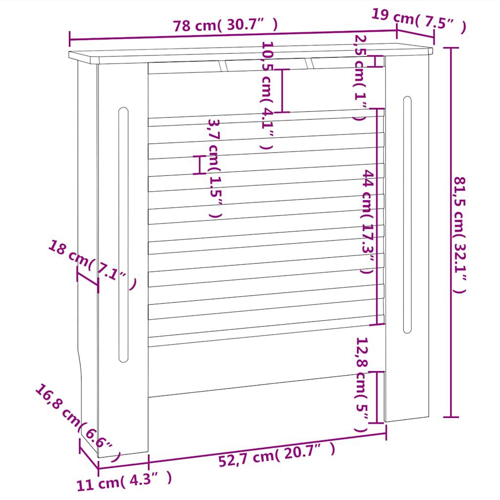 vidaXL Pokrov za radiator siv MDF 78 cm