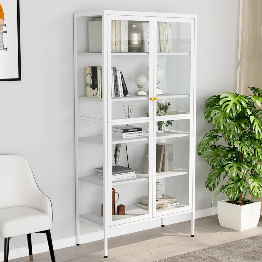 vidaXL Razstavna omarica bela 90x40x180 cm jeklo in kaljeno steklo