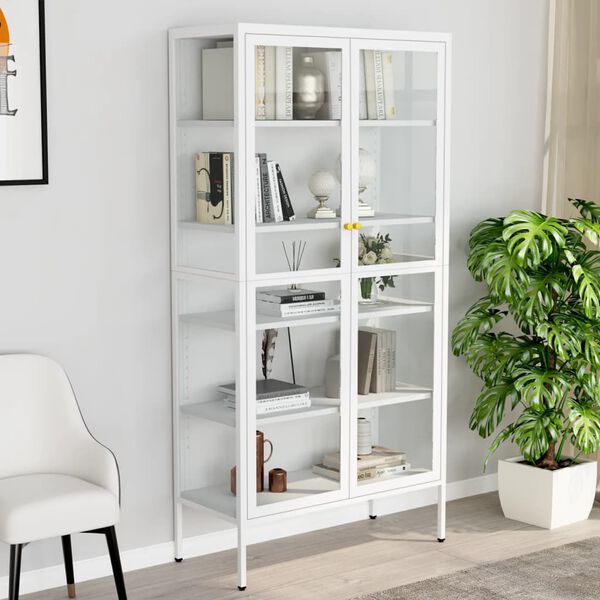 vidaXL Razstavna omarica bela 90x40x180 cm jeklo in kaljeno steklo