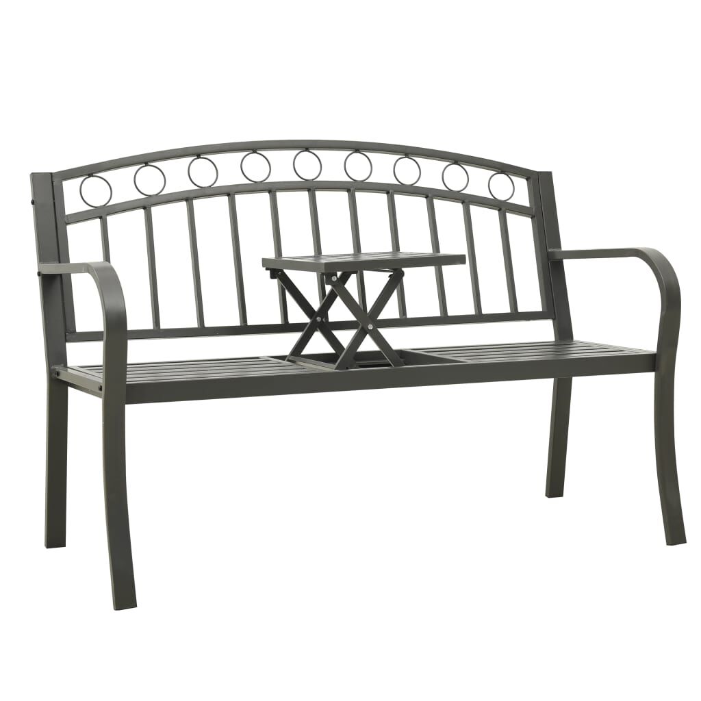 vidaXL Vrtna klop z mizico siva 120 cm jeklo