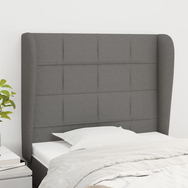 vidaXL Vzglavje z ušesi temno sivo 83x23x118/128 cm blago