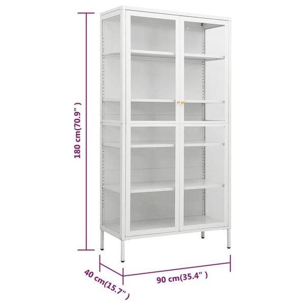 vidaXL Razstavna omarica bela 90x40x180 cm jeklo in kaljeno steklo