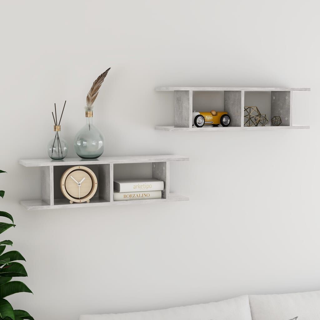 vidaXL Stenska polica 2 kosa betonsko siva 75x18x20 cm inž. les