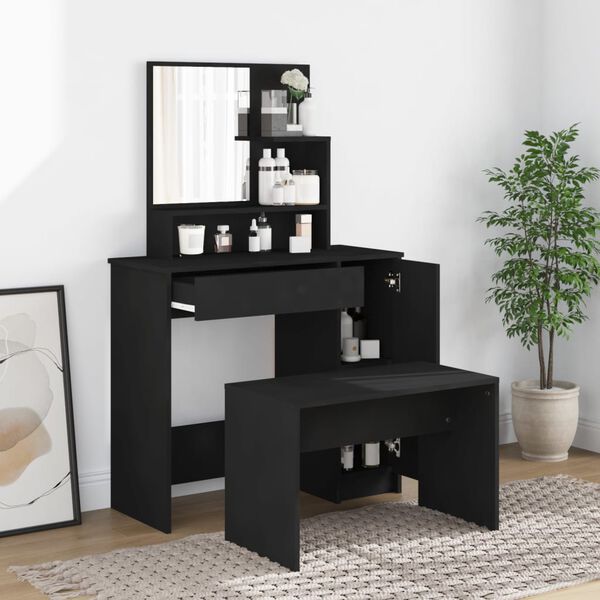 vidaXL Garnitura toaletne mizice črna 86,5x35x136 cm