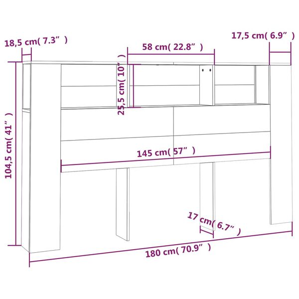 vidaXL Vzglavna omarica dimljeni hrast 180x18,5x104,5 cm