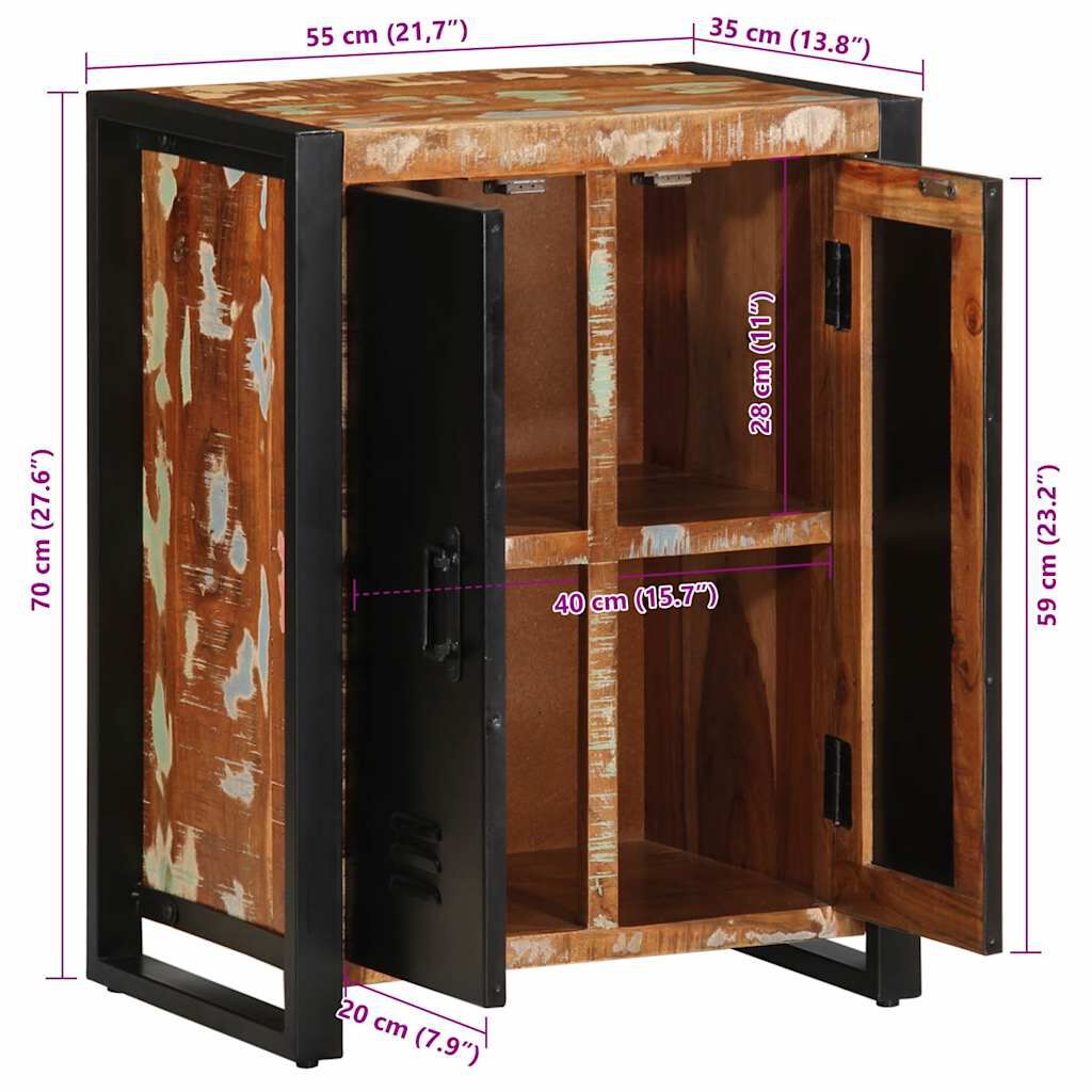 vidaXL Komoda večbarvna 55x35x70 cm trden predelan les
