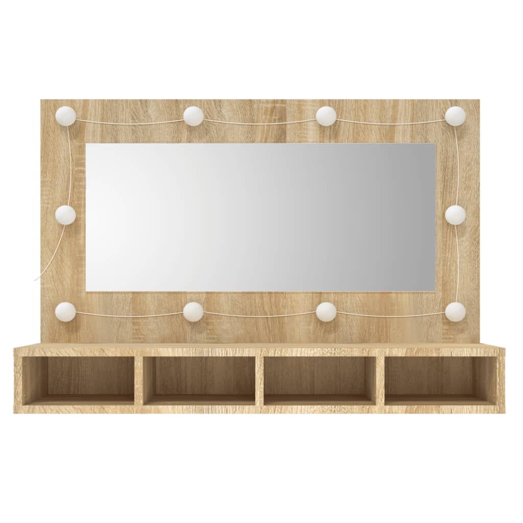 vidaXL Omarica z ogledalom in LED lučkami sonoma hrast 90x31,5x62 cm