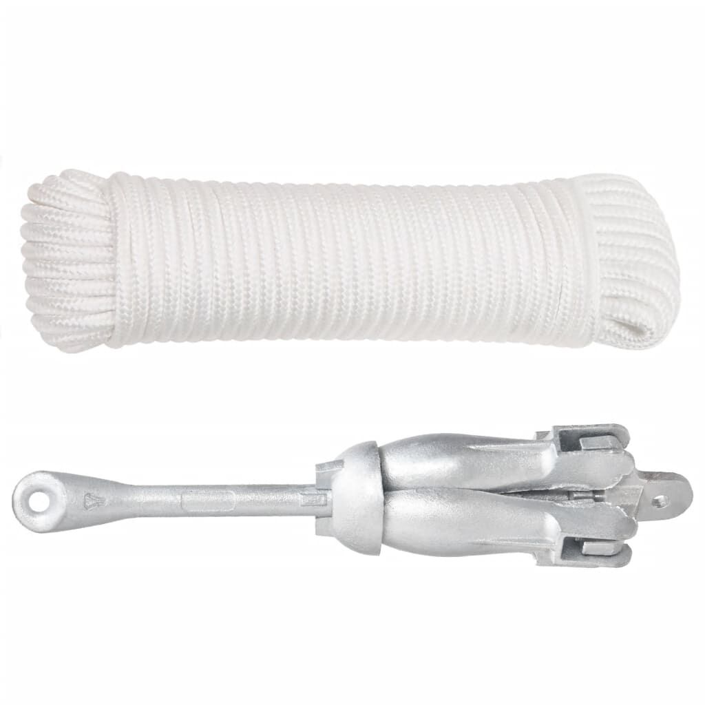 vidaXL Zložljivo sidro z vrvjo srebro 4 kg vroče pocinkano litino