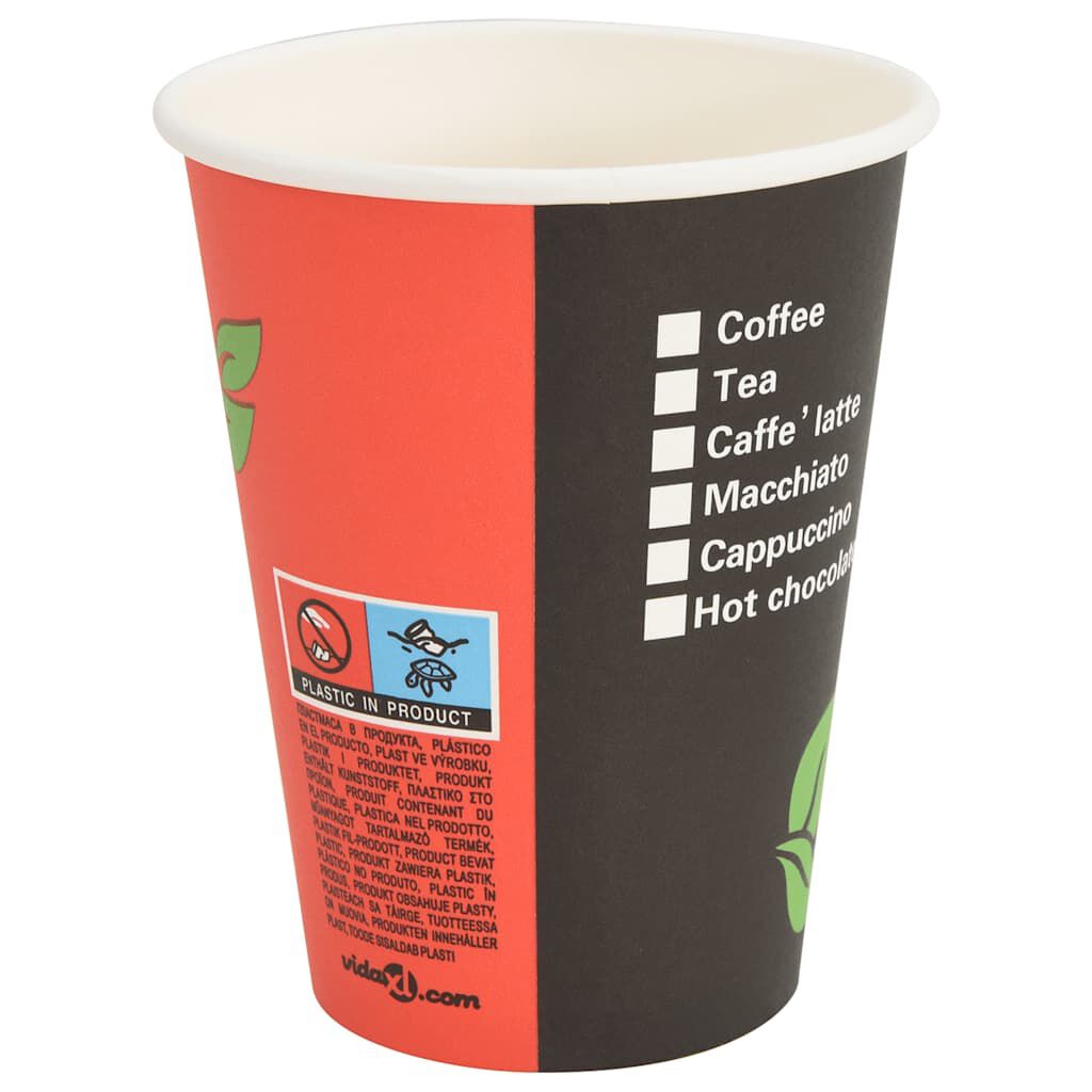 vidaXL Papirnate skodelice za kavo 1000 kosov 12oz 300ml Rdeča in črna